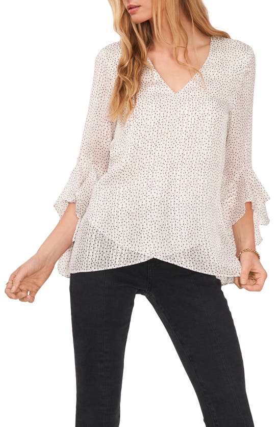 VINCE CAMUTO PLEATED POLKA DOT FLUTTER SLEEVE TOP