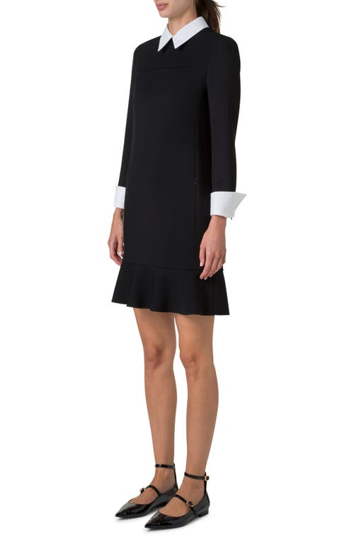 Akris Punto Contrast Collar And Cuffs Long-sleeve Mini Dress In Black