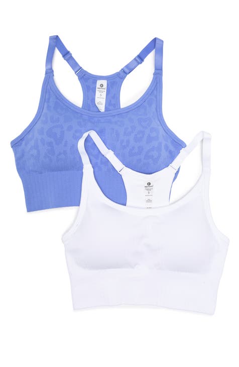 Puma Women's Convertible Seamless Sports Bra 2 Pack, White/Blue Large 