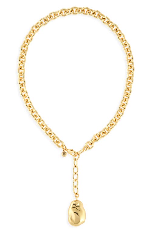 Sculpted Pearl Chunky Chain Y-Necklace in Vintage Gold