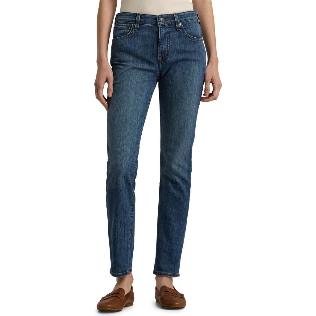 Ralph Lauren Lauren Mid Rise Straight Leg Jeans In Ocean Blue Wash Denim