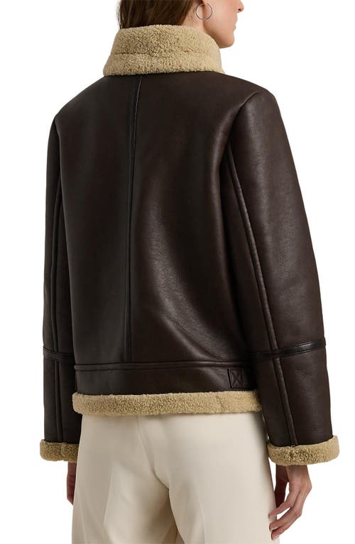 Shop Lauren Ralph Lauren Faux Leather & Faux Shearling Bomber Jacket In Circuit Brown