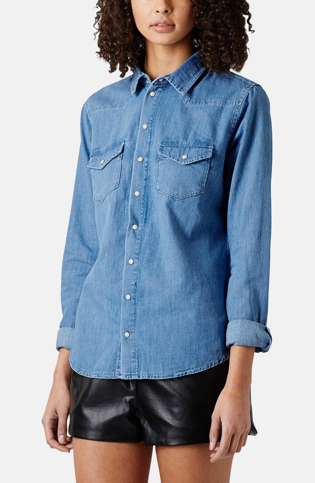 Moto Fitted Western Denim Shirt Nordstrom