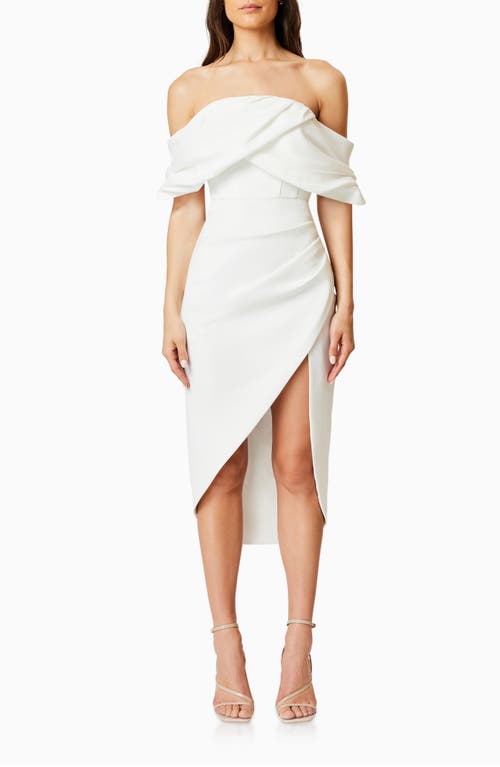 March Off the Shoulder Cocktail Sheath Dress in White