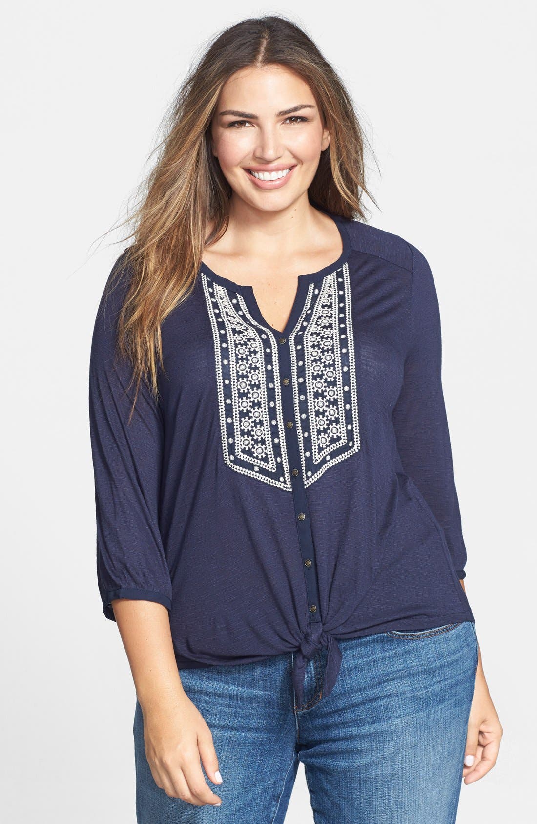 Lucky Brand 'Ariana' Tie Front Top (Plus Size) | Nordstrom