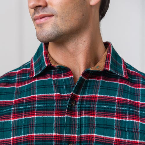 Hope & Henry Organic Flannel Shirt With Suede Detail In Festive Green Plaid