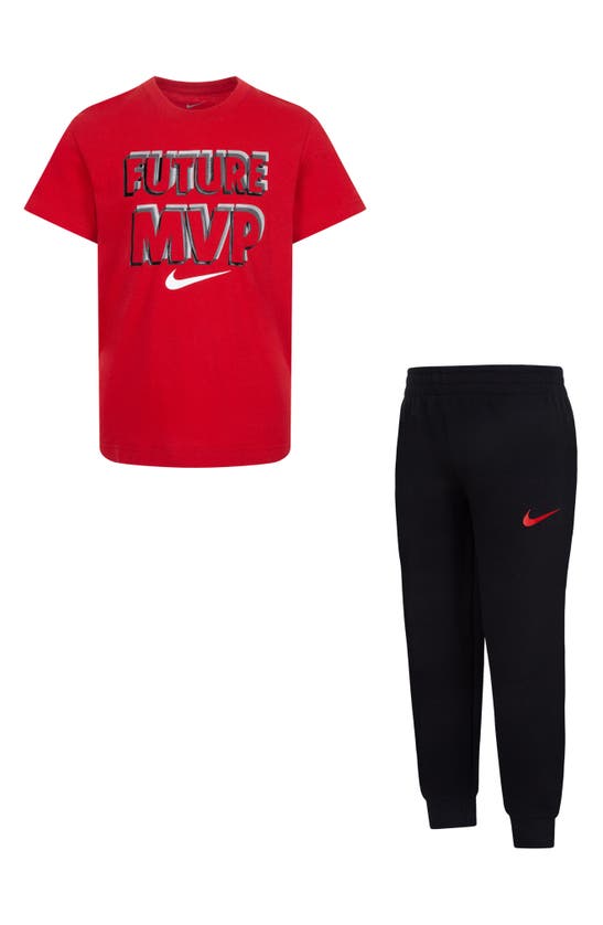 Nike Kids' Just Do It Logo Graphic T-shirt & Joggers Set In Black University Red