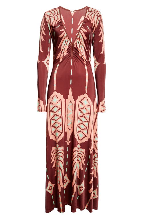 Shop Johanna Ortiz Alma Bordada Print Long Sleeve Knit Dress In Apacheria Wine-salmon-green