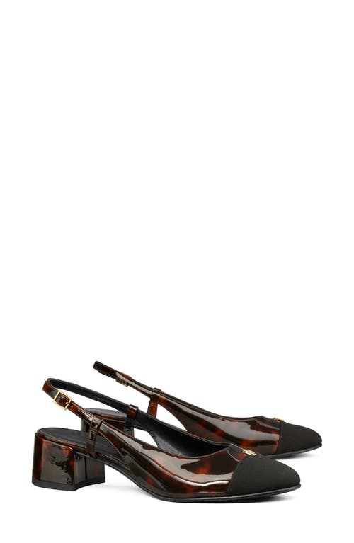 Shop Tory Burch Cap Toe Slingback Pump In Tortoise Patent/black