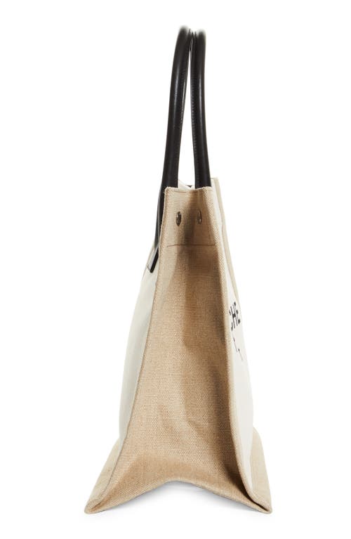 Shop Saint Laurent Rive Gauche Logo Canvas Tote In Greggio/naturale/ner