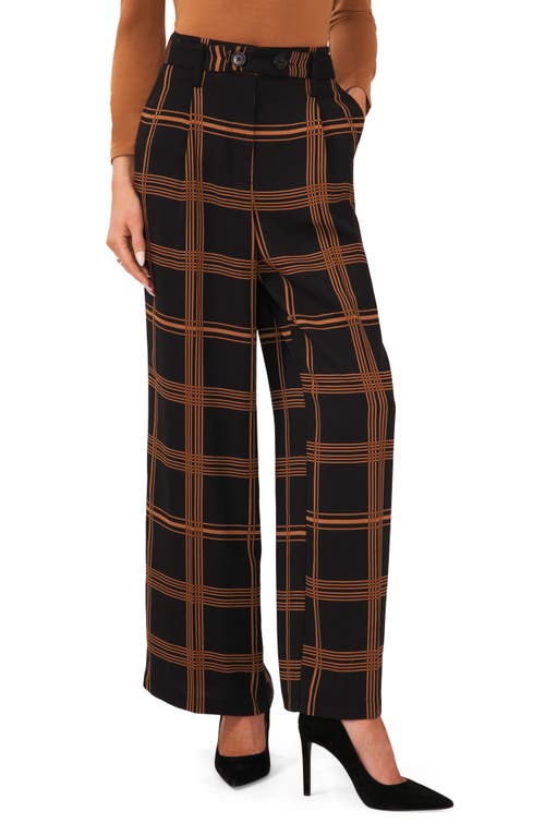 halogen(r) Windowpane Plaid Wide Leg Trousers in Rich Black at Nordstrom, Size Xx-Large