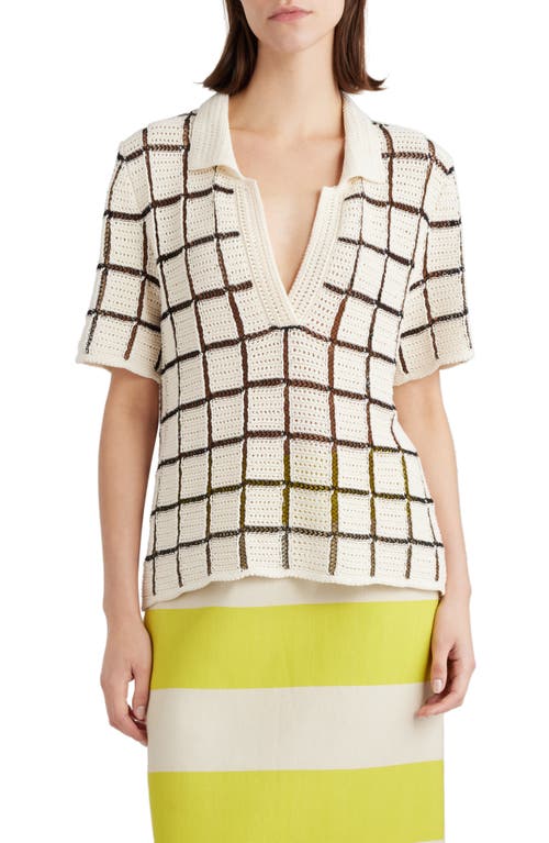 Dries Van Noten Tiramisu Windowpane Check Crochet Polo Ecru 5 at Nordstrom,