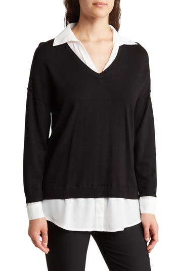 Adrianna Papell Twofer Sweater In Black