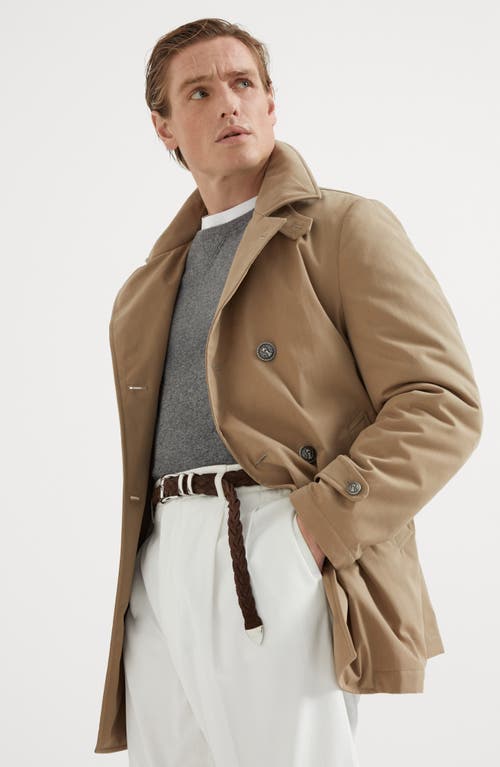 Shop Brunello Cucinelli Techno Cotton Gabardine Pea Coat With Thermore® Padding And Metal Buttons In Light Brown