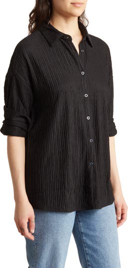 Tommy Bahama Crinkle Cotton Point Collar Long Roll-Tab Sleeve Boyfriend  Swim Cover Up Shirt