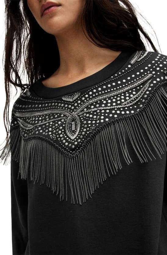 Shop Allsaints Winona Jaine Embellished Fringe Sweatshirt In Black
