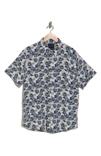 Shop Lucky Brand Printed Short Sleeve Linen Blend Button-up Shirt In Floral Print