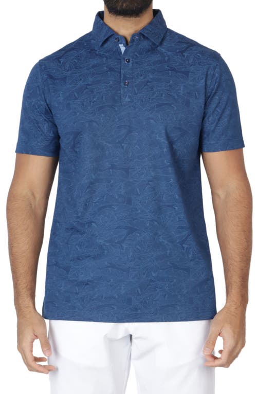 TailorByrd Tonal Floral Print Micro Piqué Polo in Navy 