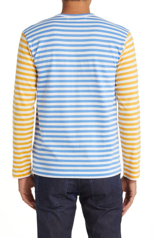 Shop Comme Des Garçons Play Small Heart Stripe Colorblock Long Sleeve T-shirt In Blue/yellow