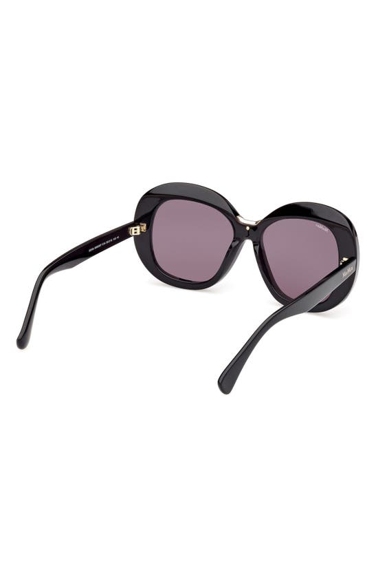 Shop Max Mara Edna 55mm Round Sunglasses In Shiny Black / Smoke