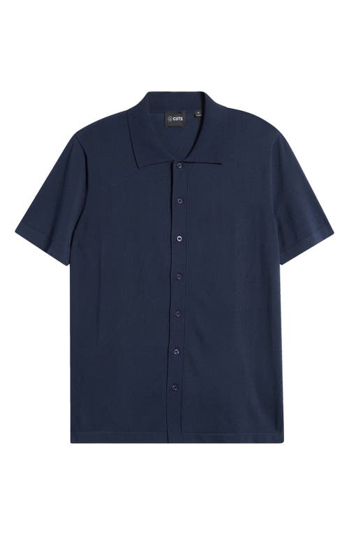 Cuts Riviera Cotton Blend Knit Camp Shirt In Pacific Blue
