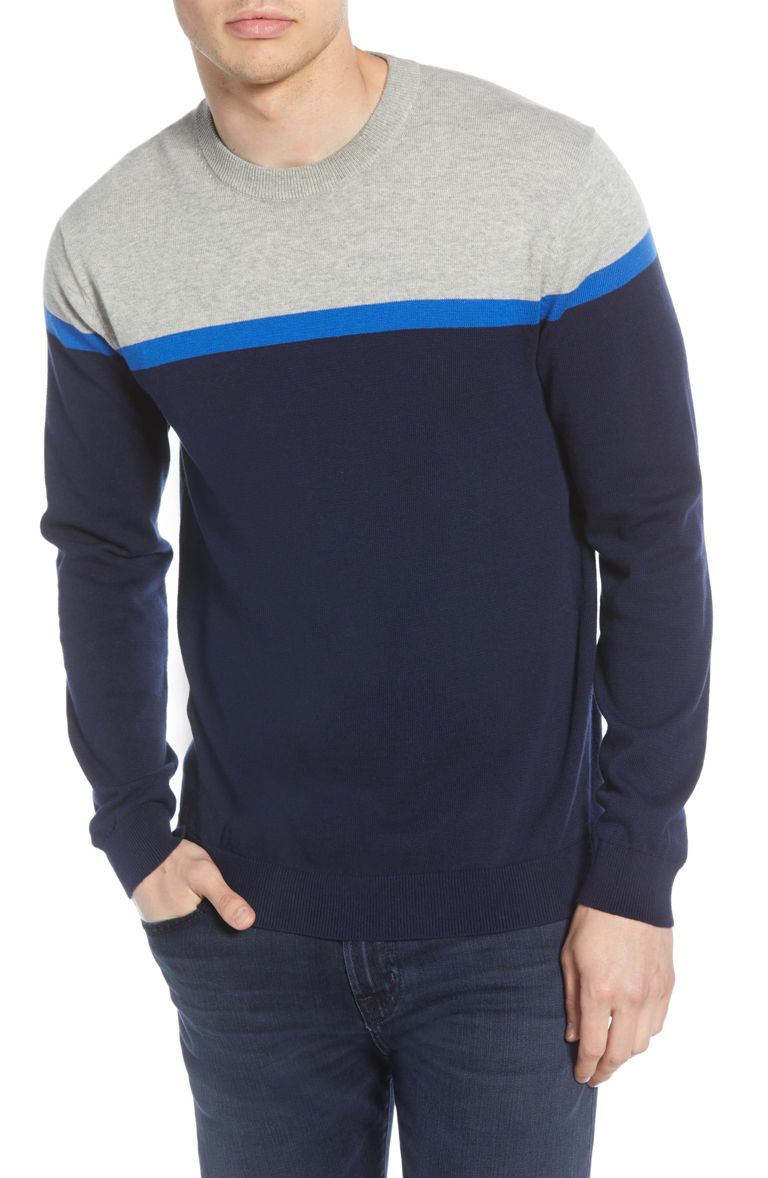 French Connection Core Slim Fit Colorblock Sweater, Blue