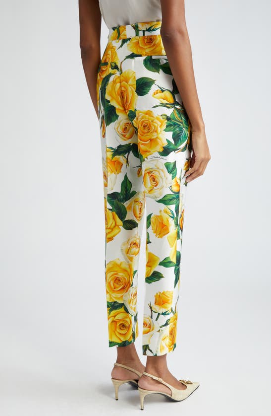 Shop Dolce & Gabbana Rose Print Ankle Trousers In Rose Gialle