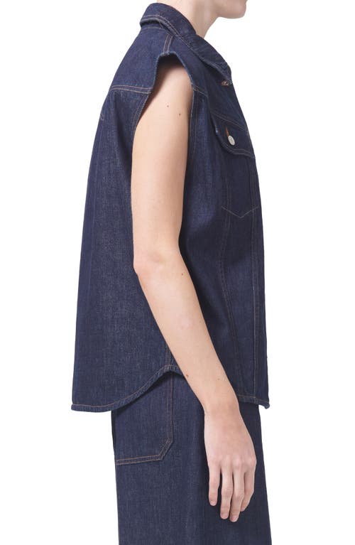 Shop Agolde Evan Oversize Sleeveless Organic Cotton Denim Button-up Shirt In Pure