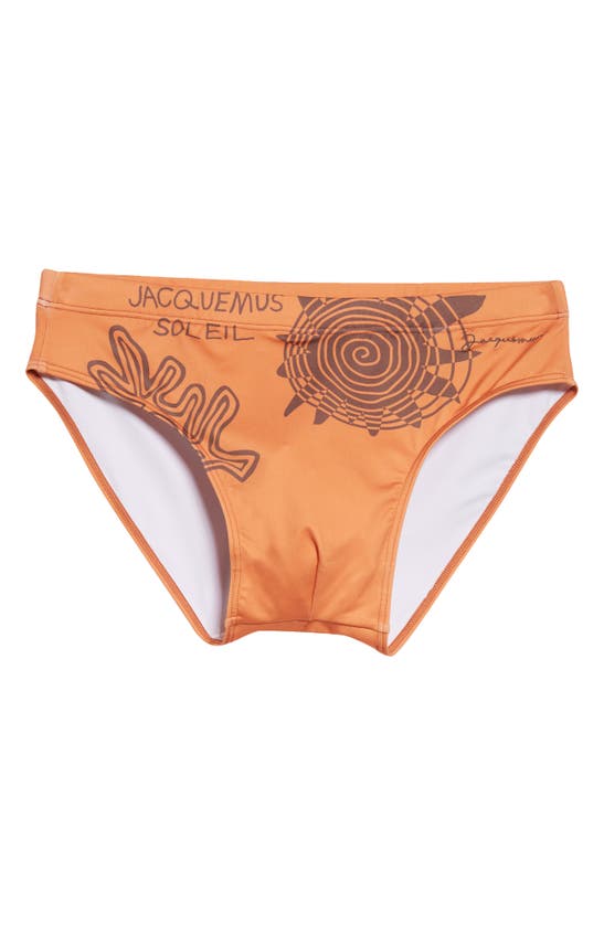 Jacquemus Le Slip De Bain Print Swim Briefs In 7aq Print Arty Leaf Orange