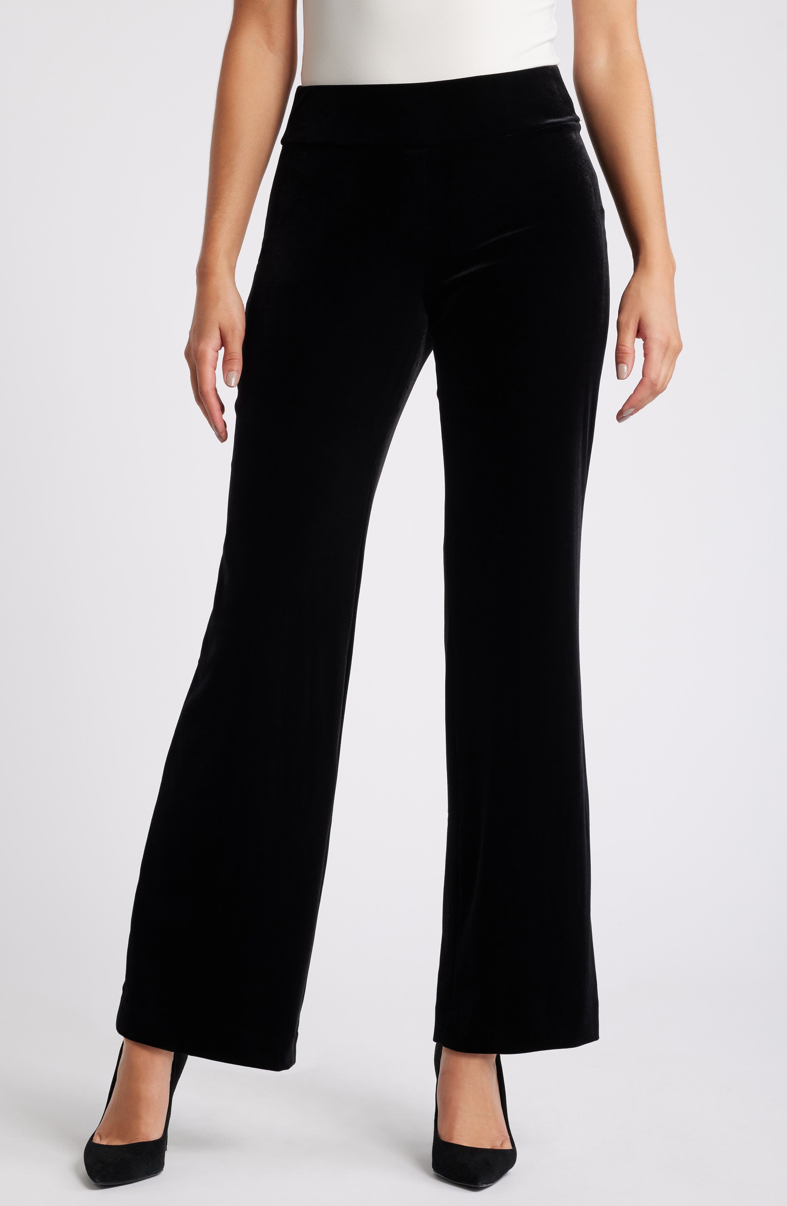 Anne Klein Pull-On Wide Leg Velvet Pants in Anne Black 