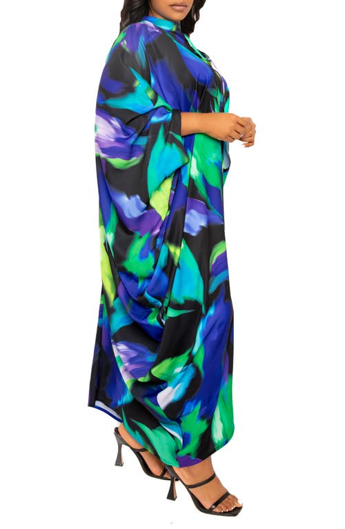 Shop Buxom Couture Abstract Print Long Sleeve Caftan In Blue Multi