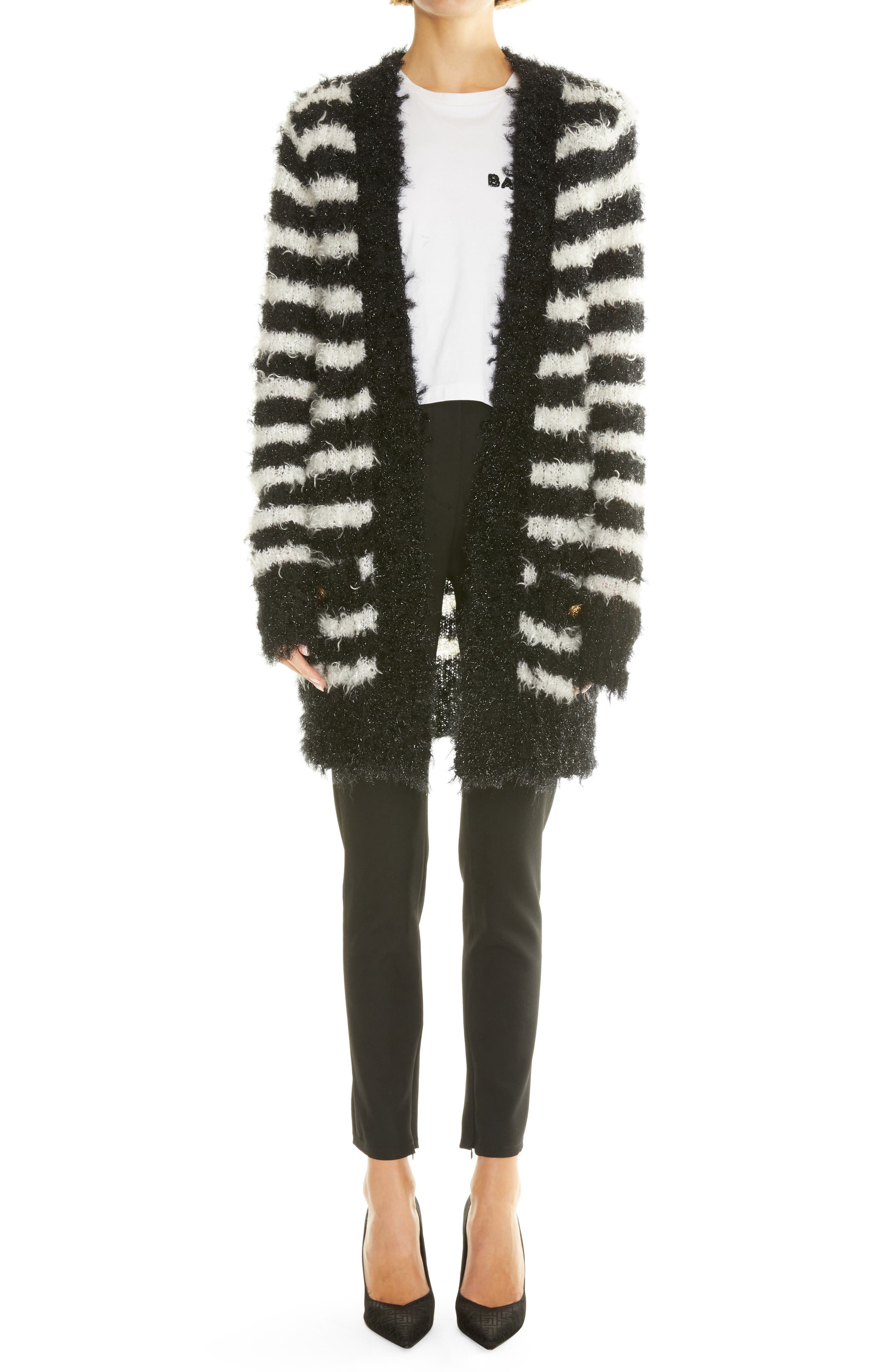 Balmain Women's Striped Mohair-Blend Cardigan - Black - Cardigans