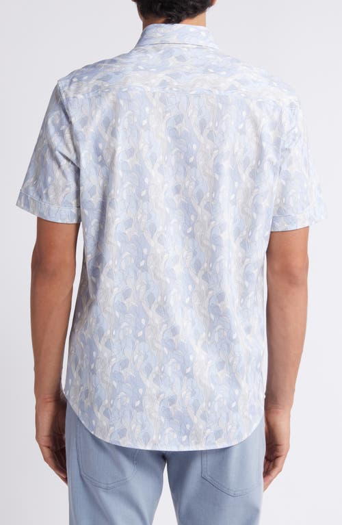 Shop Bugatchi Miles Ooohcotton® Print Short Sleeve Button-up Shirt In Air Blue