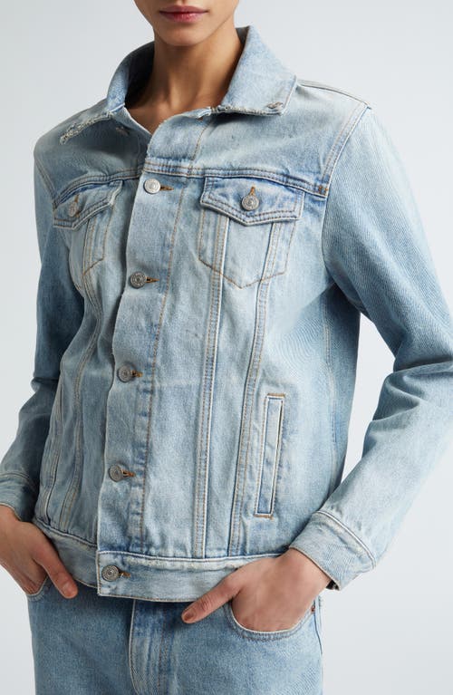 Shop Mm6 Maison Margiela Blade Collar Denim Trucker Jacket In Light Blue