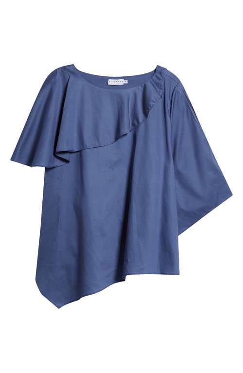 Shop Harshman Tatyana Ruffle Asymmetric Cotton Top In Indigo Blue