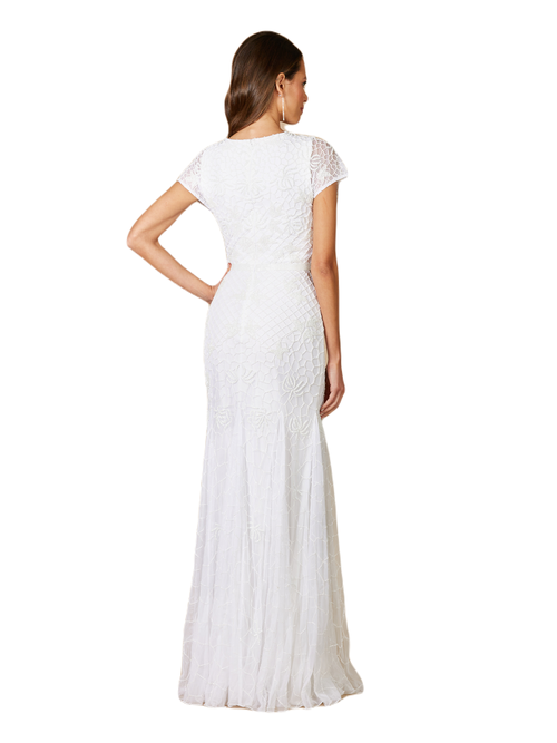 Lara New York Gale High-neck Beaded Wedding Dress In Ivory