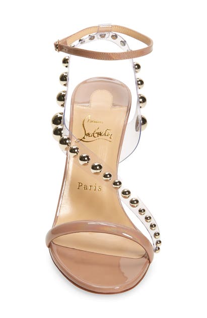 Shop Christian Louboutin Corinetta Stud Strap Sandal In Nude Silver