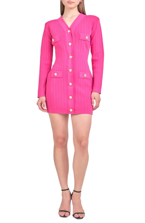 Shop Endless Rose Padded Shoulder Long Sleeve Sweater Minidress In Fuchsia