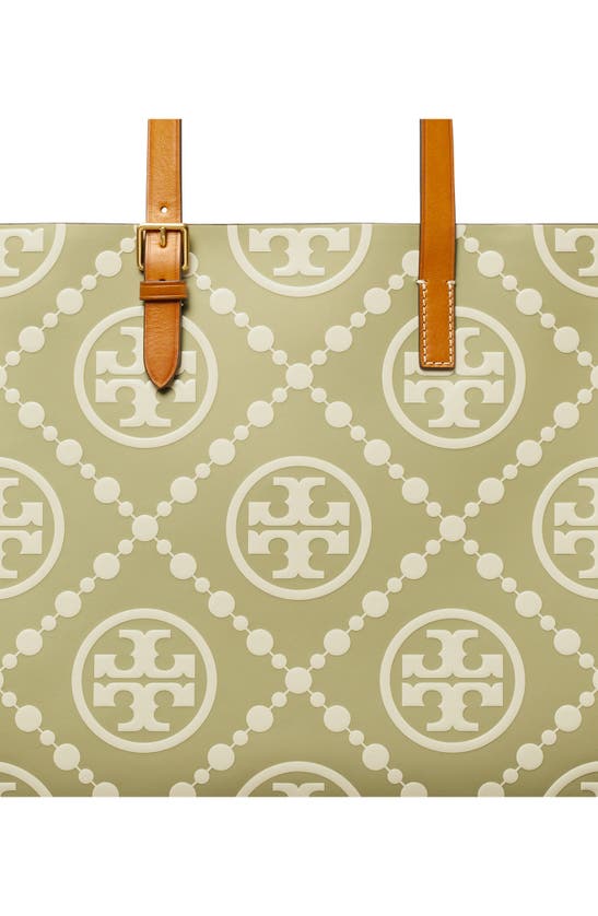 Shop Tory Burch T Monogram Contrast Embossed Leather Tote In Olive Spring