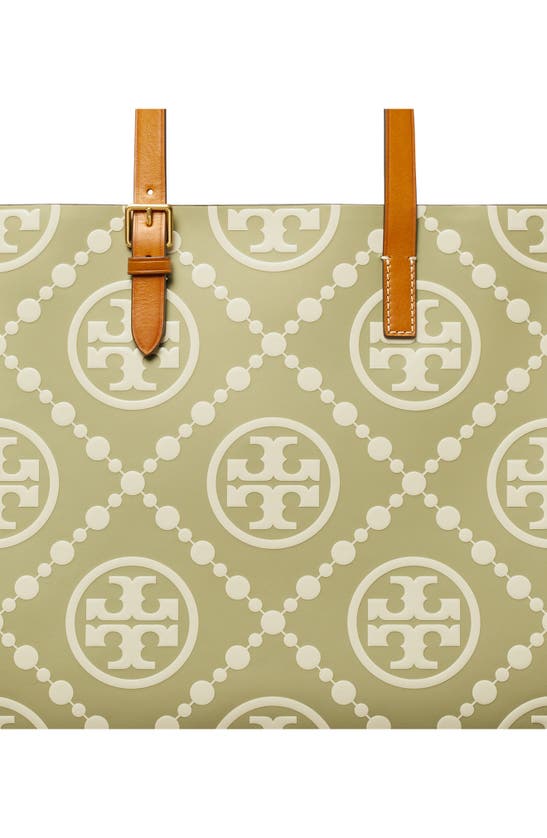 Tory Burch T Monogram Contrast Embossed Leather Tote In Olive Spring