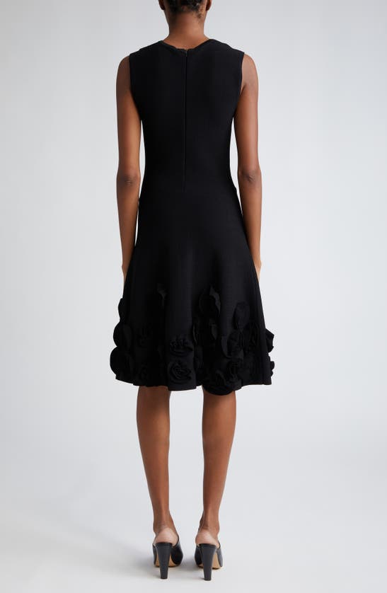 Lela Rose Penelope Midi Dress With Floral Applique Detail In Black