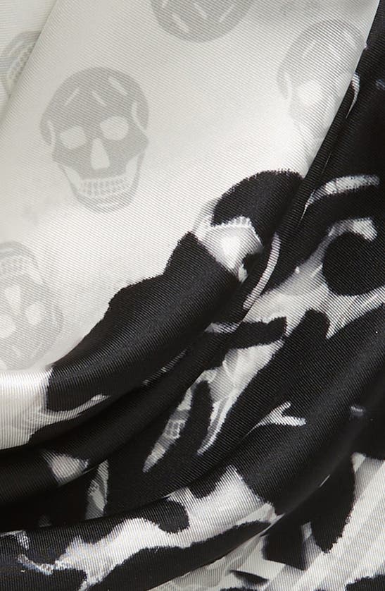 Shop Alexander Mcqueen Floral Skull Silk Square Scarf In Ivory/ Black
