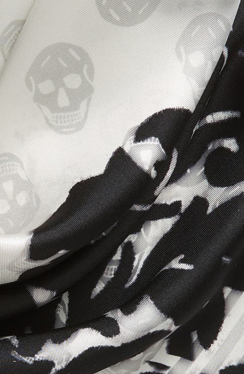 Shop Alexander Mcqueen Floral Skull Silk Square Scarf In Ivory/black