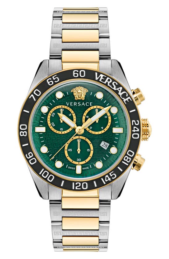 Versace Men's Greca Dome Chrono Two-tone Stainless Steel Watch In Pnul