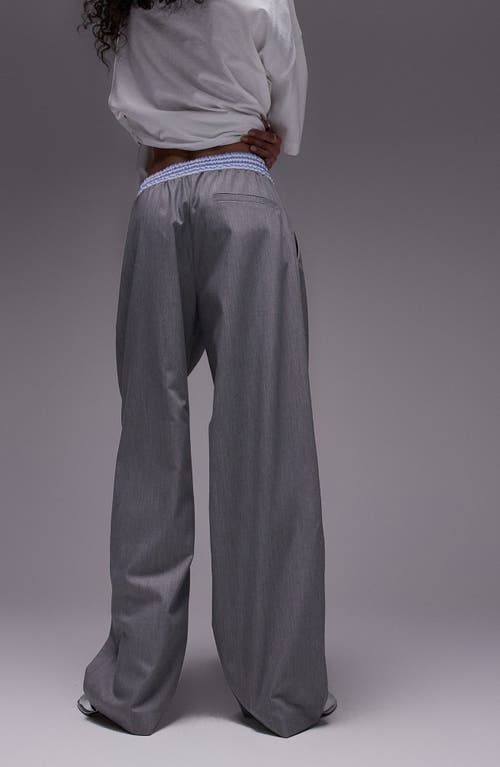 Shop Topshop Elastic Waist Wide Leg Pants In Grey