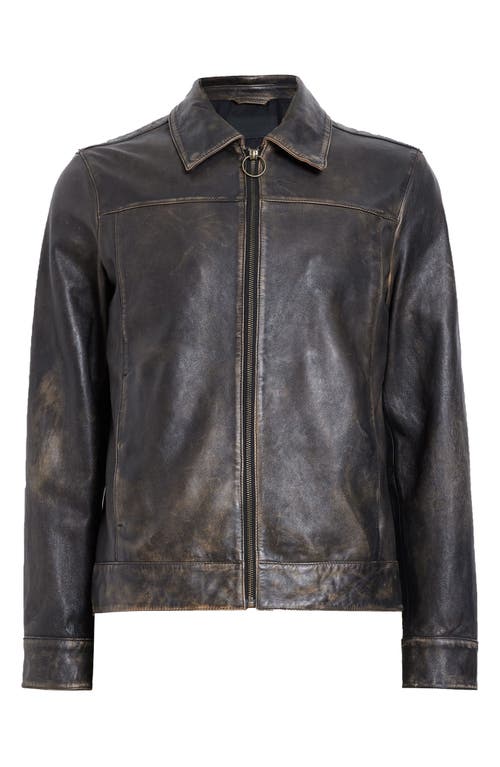 Allsaints Alkan Zip Up Two Tone Leather Jacket In Vintage Black