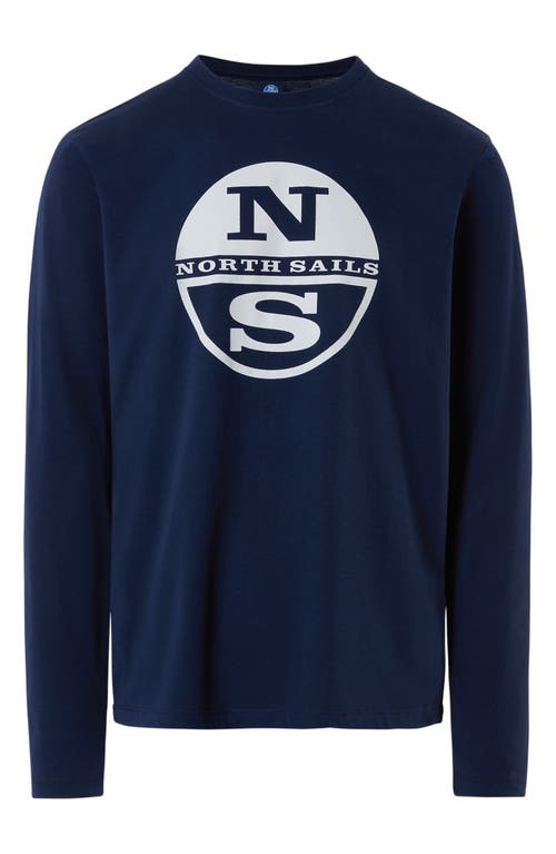 Logo Long Sleeve Cotton Graphic T-Shirt in Navy Blue