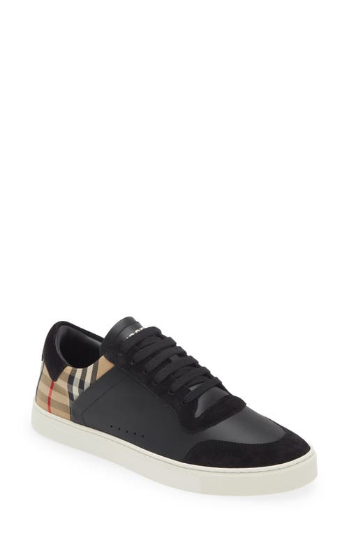 Burberry Stevie Leather & Canvas Check Sneaker In Black/arbeige Ip Chk