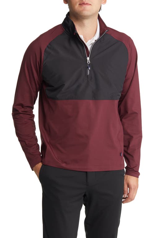 Cutter & Buck Adapt Quarter Zip Wind Resistant Knit Pullover In Bordeaux/black