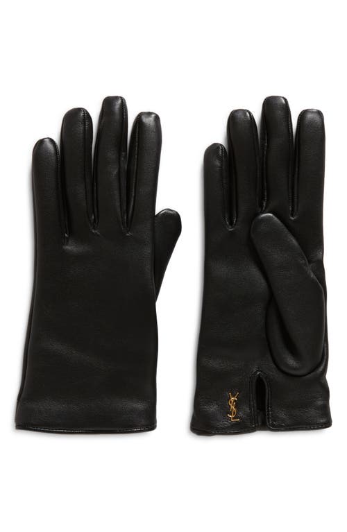 Saint Laurent Cassandre Logo Cashmere Lined Leather Gloves In Black